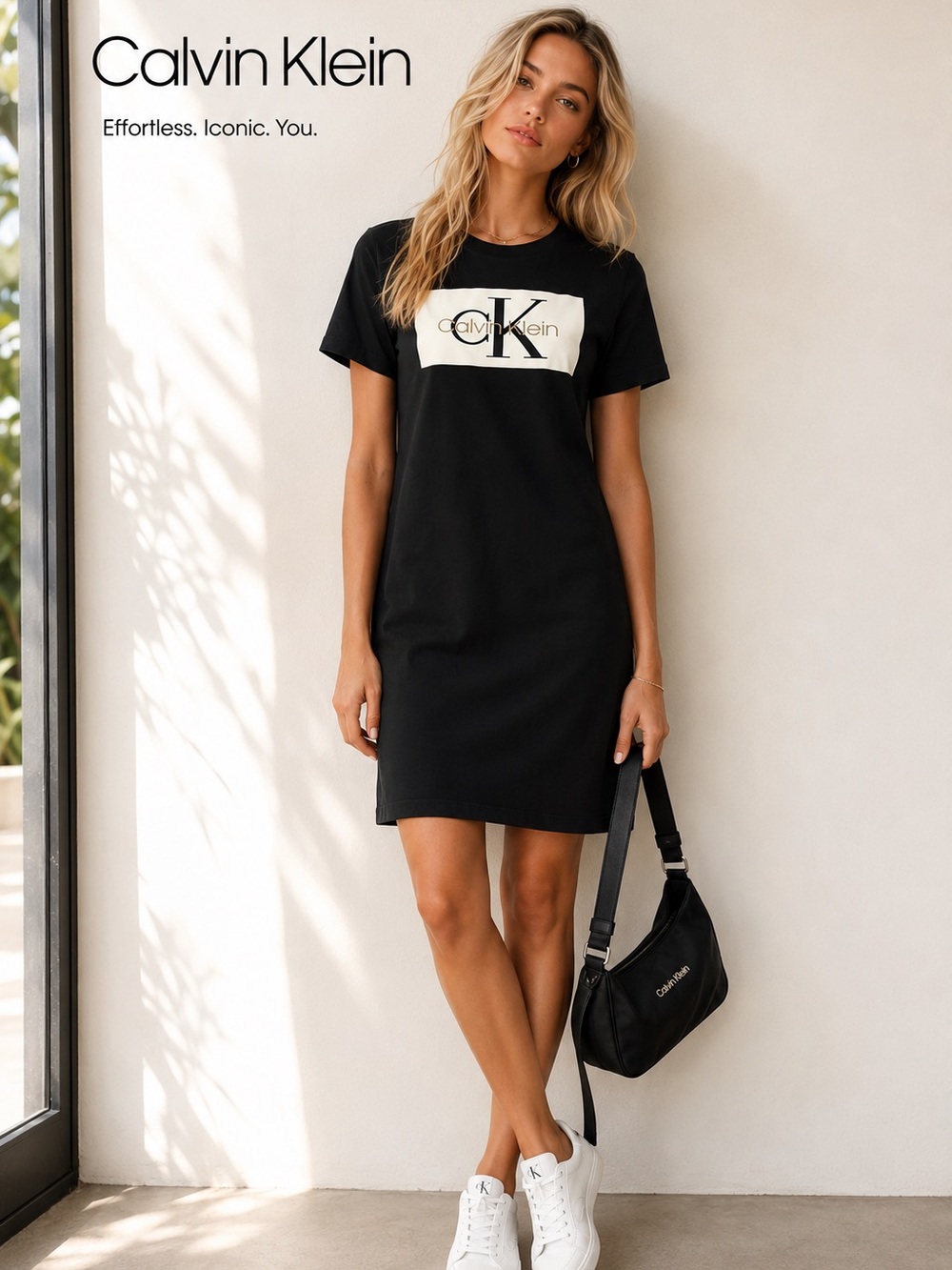 NWT ~ Calvin Klein Black Logo T-Shirt Dress ~ Size Large